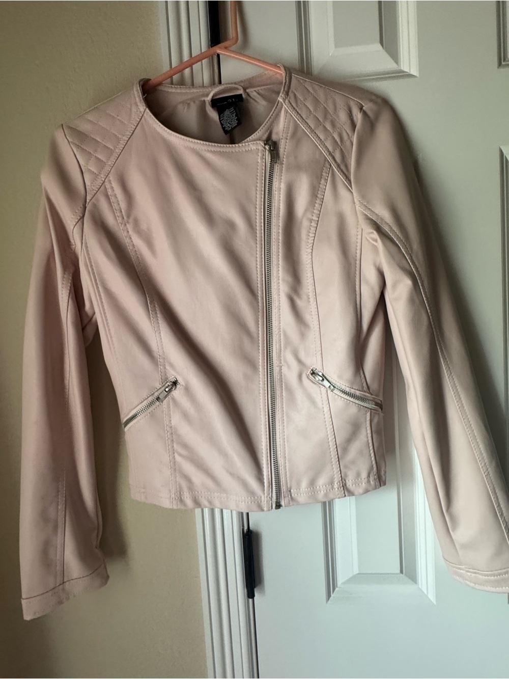 Women’s Faux Leather Moto Jacket - blush  Pink